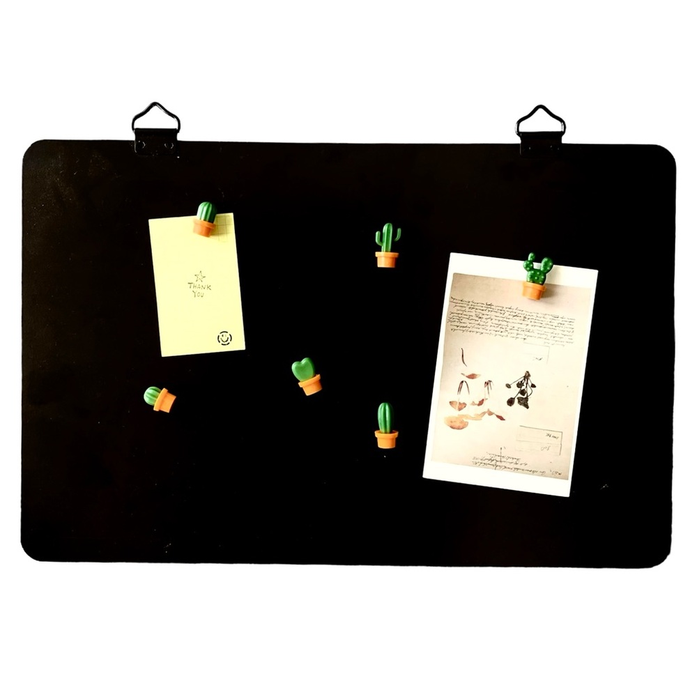 Set of Black Wall Magnetic Board and Cactus Magnets 6PCS
